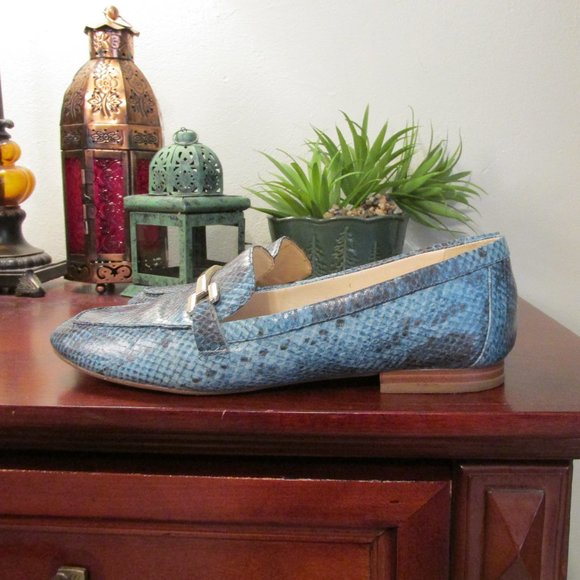 Blue Faux Snakeskin Flats - Picture 3 of 10